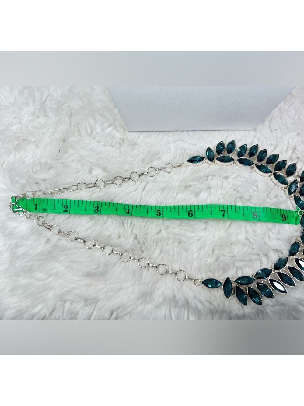 Emerald 925 Faceted Large Synthetic Gemstone Necklace - Picture 3 of 6